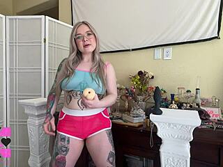 Horny tattooed blonde goddess with blue eyes gives dirty talk femdom joi for gooner plug and pump session