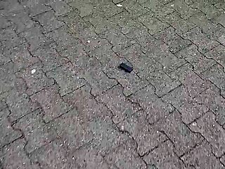 Omg, this hot blonde lost the remote for her anal plug right in front of the supermarket