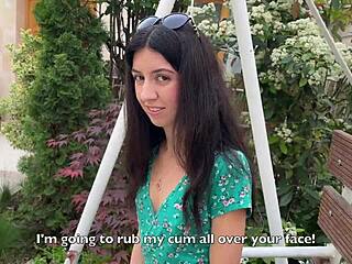 If you lose this game, walk with cum on your face in public. Cute Czech teen gets facial cumshot from huge homemade pov blowjob outdoors