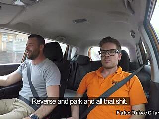 Fake driving instructor's friend bangs blonde in classroom with deepthroat blowjob 😏