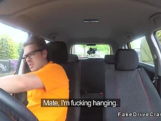 Fake driving instructor's friend bangs blonde in classroom with deepthroat blowjob 😏