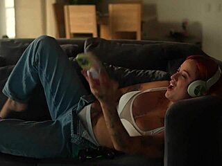 I spot my roommie having virtual sex with her boyfriend, so I seduce her until we kiss, lick pussy, and fuck passionately in missionary.