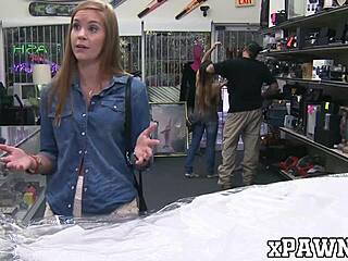 Big booty babe bends over for doggystyle sex with big cock pawnbroker in office on hidden cam