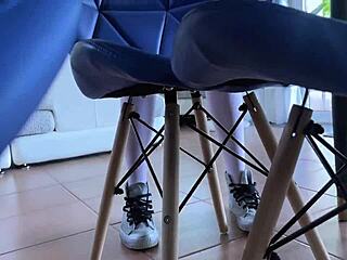 tied-up babe in stockings endures tickling and bondage from dominant couple without escape