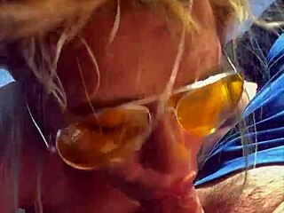 cheating blonde whore sucks cock & takes a facial out in public during the middle of the day 😈