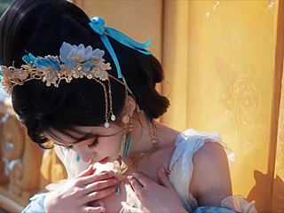 In this 3D scene, the Chinese beauty with big tits appears in ancient style. She captivates with her elegant presence and detailed features.