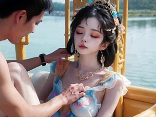 In this 3D scene, the Chinese beauty with big tits appears in ancient style. She captivates with her elegant presence and detailed features.