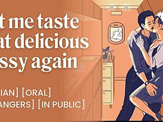 dripping wet pussy soaks seat as lesbian licks it desperately to cum in risky public flight