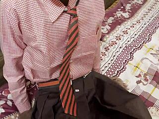 Teacher and student dive into incredibly passionate sex! He tricked her and fucked her with creampie in doggystyle!