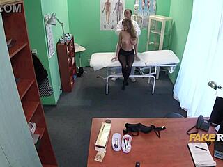 Doctor starts with a soothing massage for the milf's back pain then moves to intense intercourse in the hospital