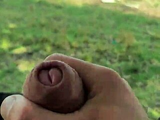 I flash my huge cock outdoors in pants down, hoping someone sees my monster dick orgasm.