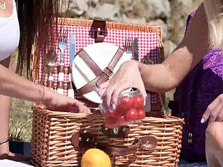 Picnic perfection part 1 where lesbian babes candee licious and olivia del rio share strapon outdoors in countryside