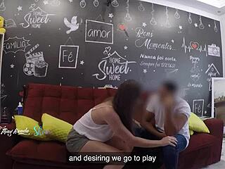 hot wife thay ksada lets delivery man suck her tits on sofa 😏