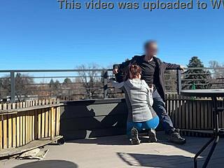 Redhead Slut's Rooftop Dickflash Handjob and Blowjob Quickie