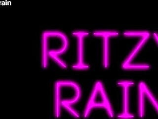 Ritzy Rain kneels with arms bound for rough deepthroat face slaps tit slaps and throat-pie finish