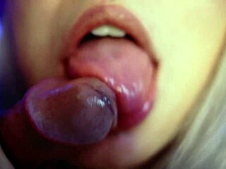 Adorable Colombian blonde babe with big ass gives sloppy blowjob close up