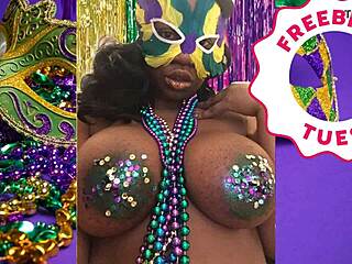 jessica grabbit flashes big ebony tits with rabbit toy at mardi gras.