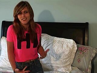 steal brunette lesbian's clothes and watch her devour ass then scissor wildly on bed