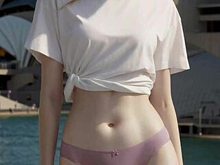 क्यूट ऑस्ट्रेलियन मॉडल सिडनी ओपेरा हाउस पर लॉन्जरी बेयरफुट पैंटी में पोज 🩰✨