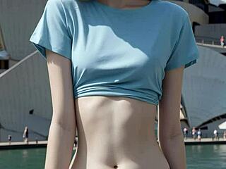 क्यूट ऑस्ट्रेलियन मॉडल सिडनी ओपेरा हाउस पर लॉन्जरी बेयरफुट पैंटी में पोज 🩰✨