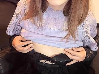 Cute japanese ladyboy quietly masturbates her hard cock