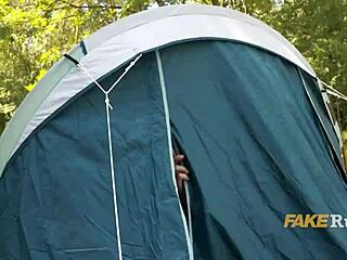 blonde pigtail babe stuck in forest gets fucked outdoors