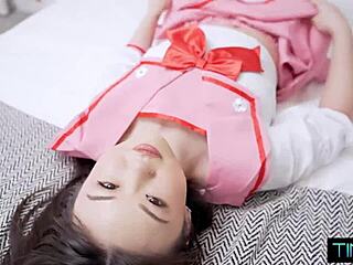 tiny asian fuck doll's tight cunt stretched by fat cock