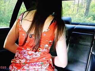 Skinny Brunette Stretches Asshole Wide With Toys In Car