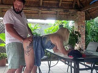 best friend's blonde wife creampied on patio during his work