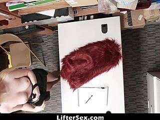 Rich shoplifter Darcie gets bent over punished by cop's monster cock