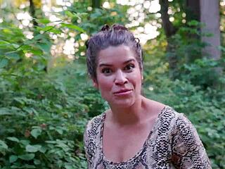 thong bodysuit clings tight as milf flashes her curves on the trail