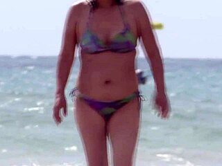 Stepmom cums huge on beach after cock play