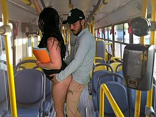 student gets fucked hard right inside the public bus