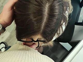 Want busty boss sucking cock POV office blowjob?