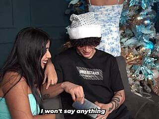 boyfriend watches muscular colombian mother-in-law ride him on christmas ignoring cuckold girlfriend